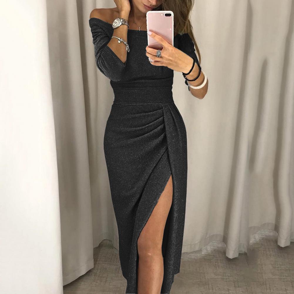 Vibonanza | Rode Off-Shoulder Feestjurk met Driekwart Mouw
