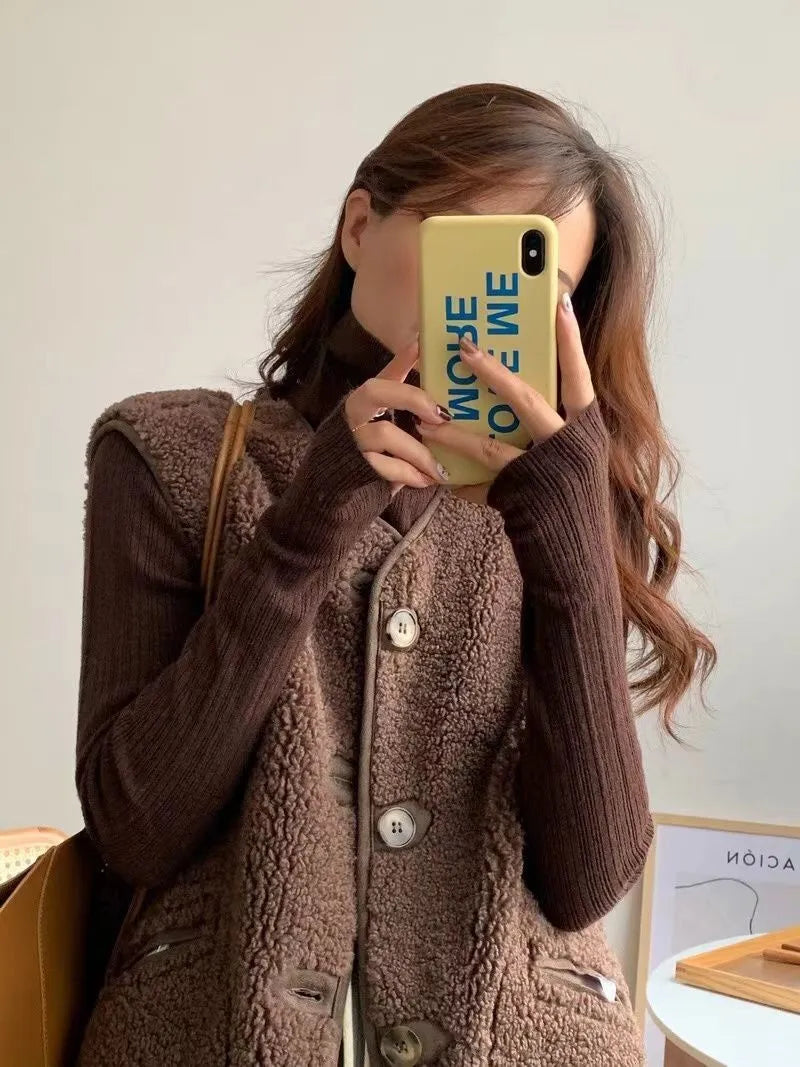 Vibonanza | Lang Taupe Dameswollen Gilet