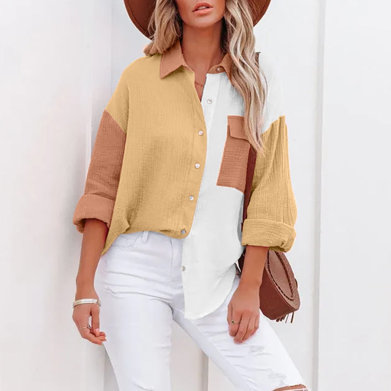 Vibonanza | Damesblouse V-hals Zomertop Kleurblokken