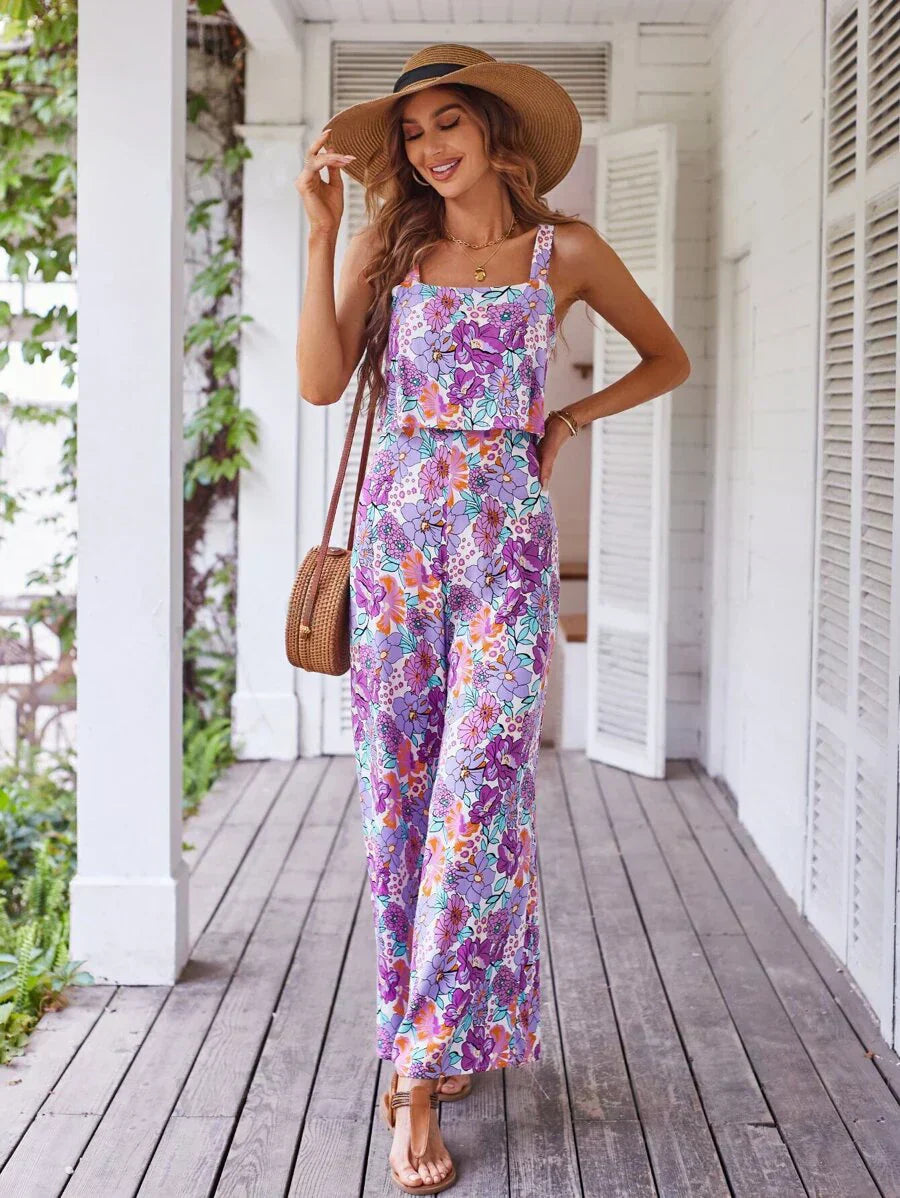 Vibonanza | Dames Zomerbloemen Jumpsuit met Wijde Pijpen
