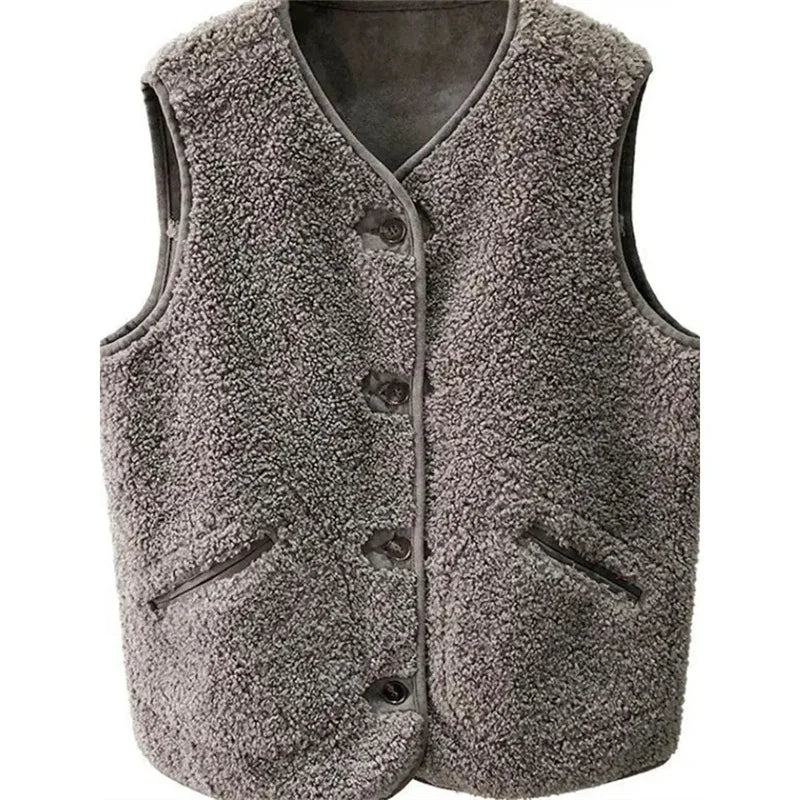 Vibonanza | Lang Taupe Dameswollen Gilet