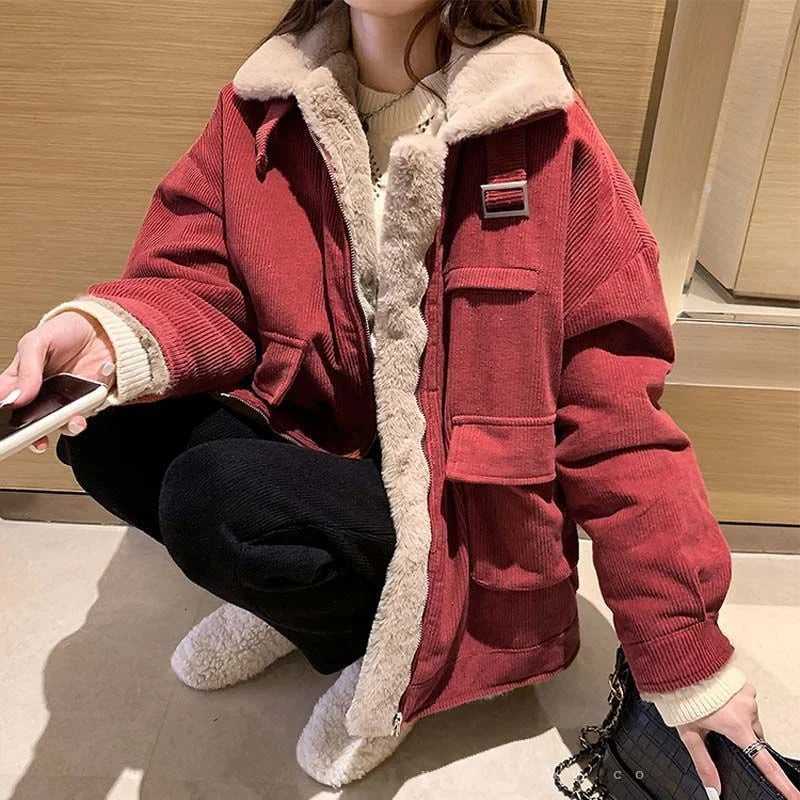 Vibonanza | Dames Oversized Gevoerde Corduroy Winterjas