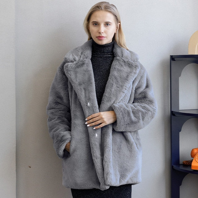 Vibonanza | Dames Imitatiebont Winterjas met Grote Kraag