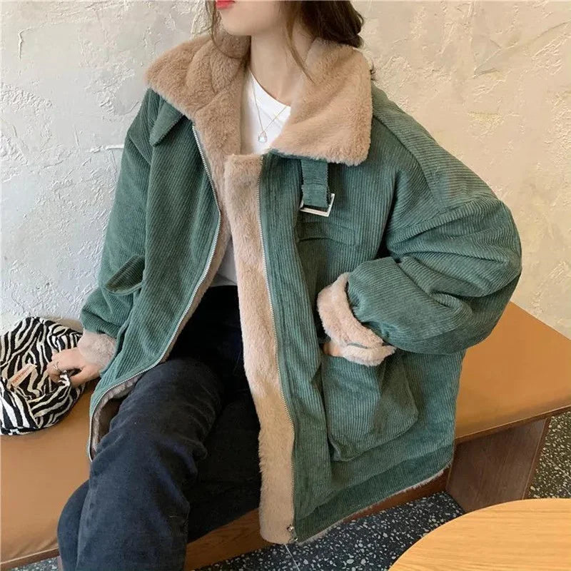 Vibonanza | Dames Oversized Gevoerde Corduroy Winterjas