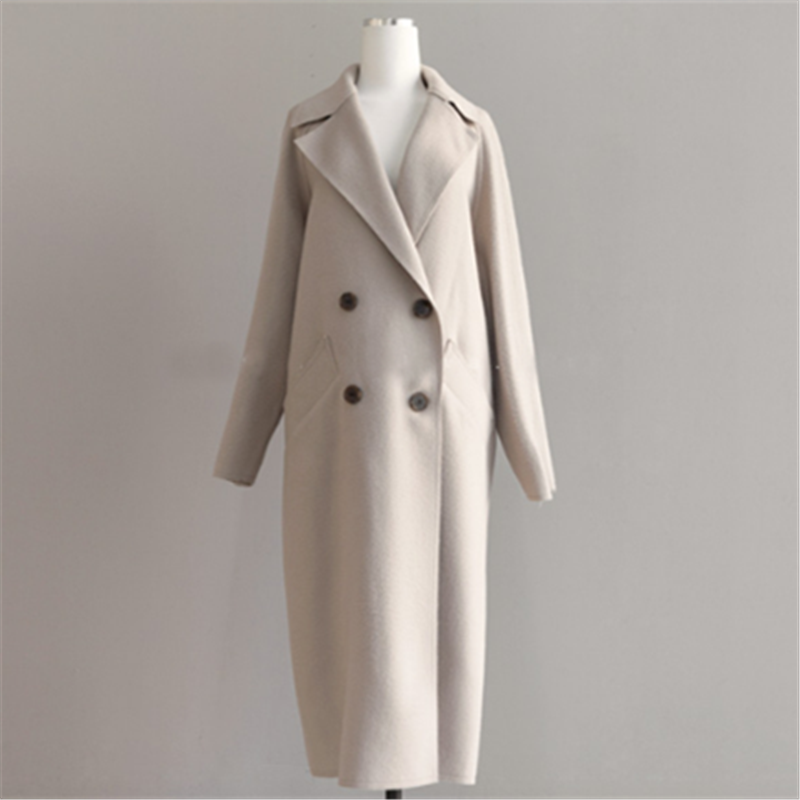 Vibonanza | Lange Wollen Trenchcoat Beige Met Ceintuur