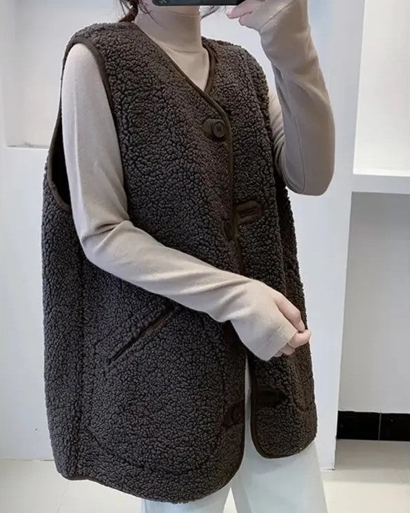 Vibonanza | Lang Taupe Dameswollen Gilet