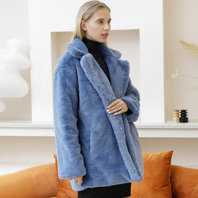 Vibonanza | Dames Imitatiebont Winterjas met Grote Kraag
