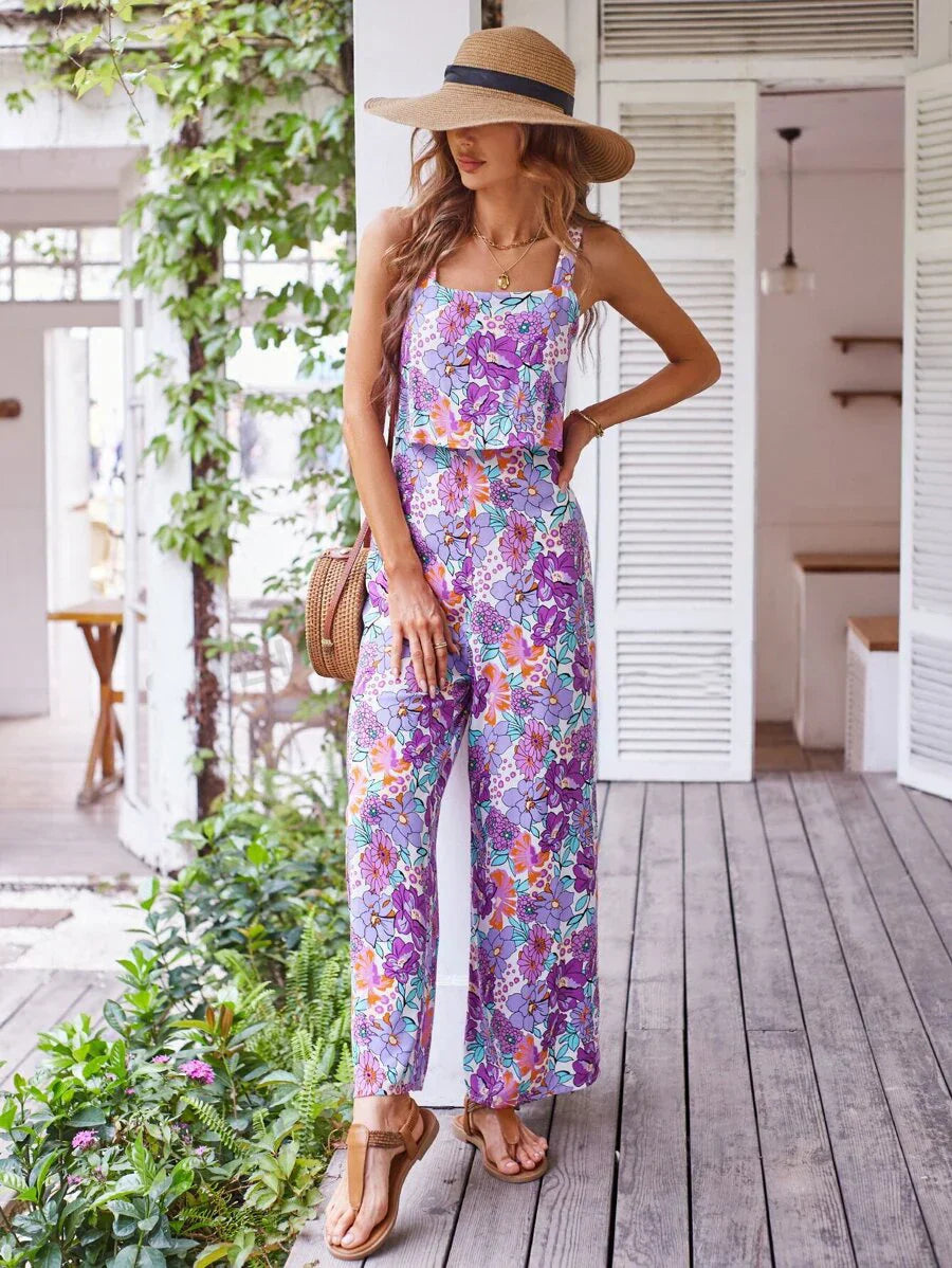 Vibonanza | Dames Zomerbloemen Jumpsuit met Wijde Pijpen