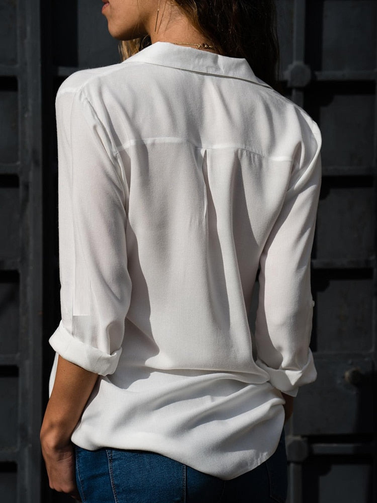 Vibonanza | Elegante Damesblouse van Lichte Chiffon met Lange Mouwen