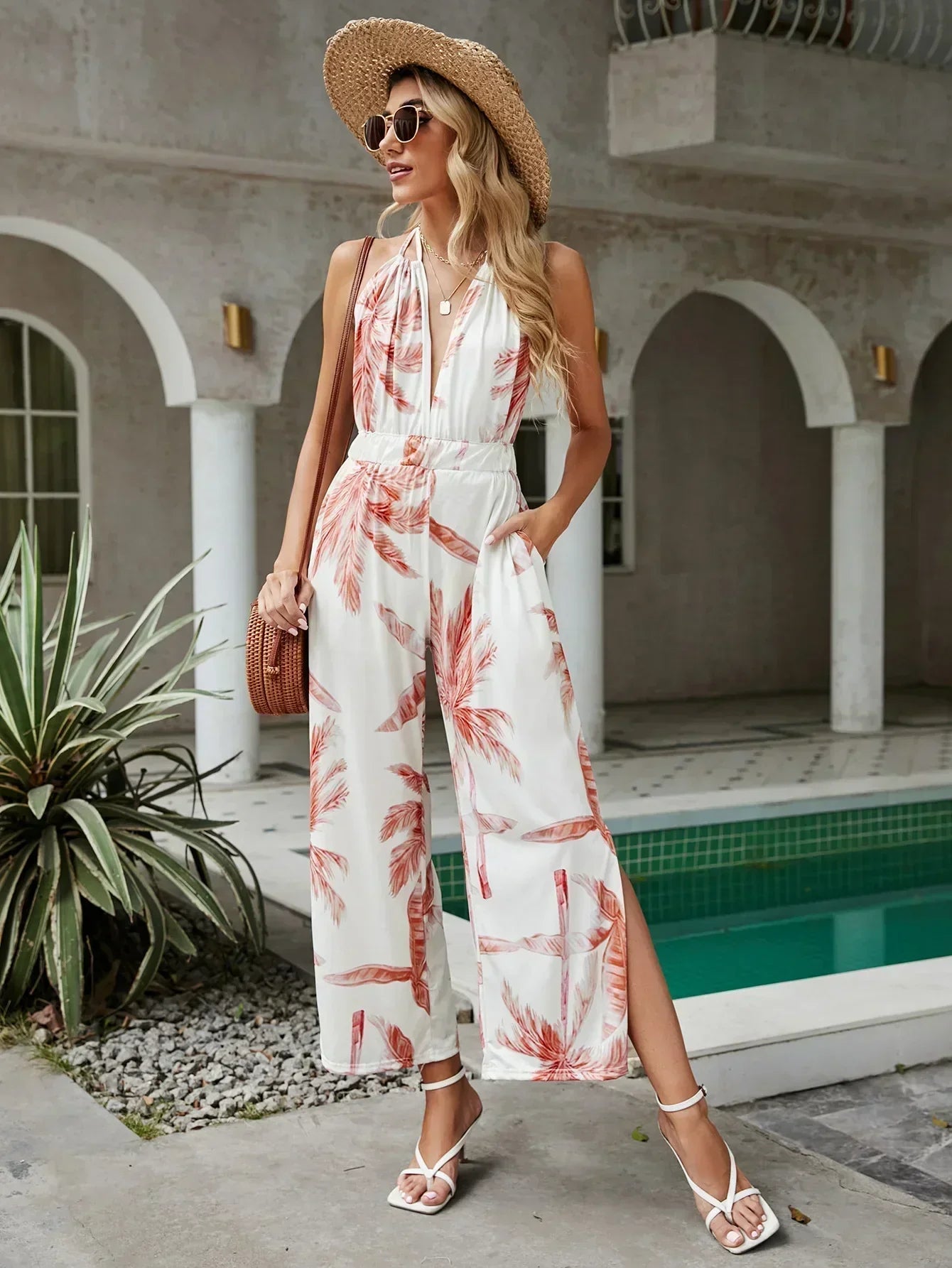 Vibonanza | Elegante Halter Bloemenprint Jumpsuit Dames