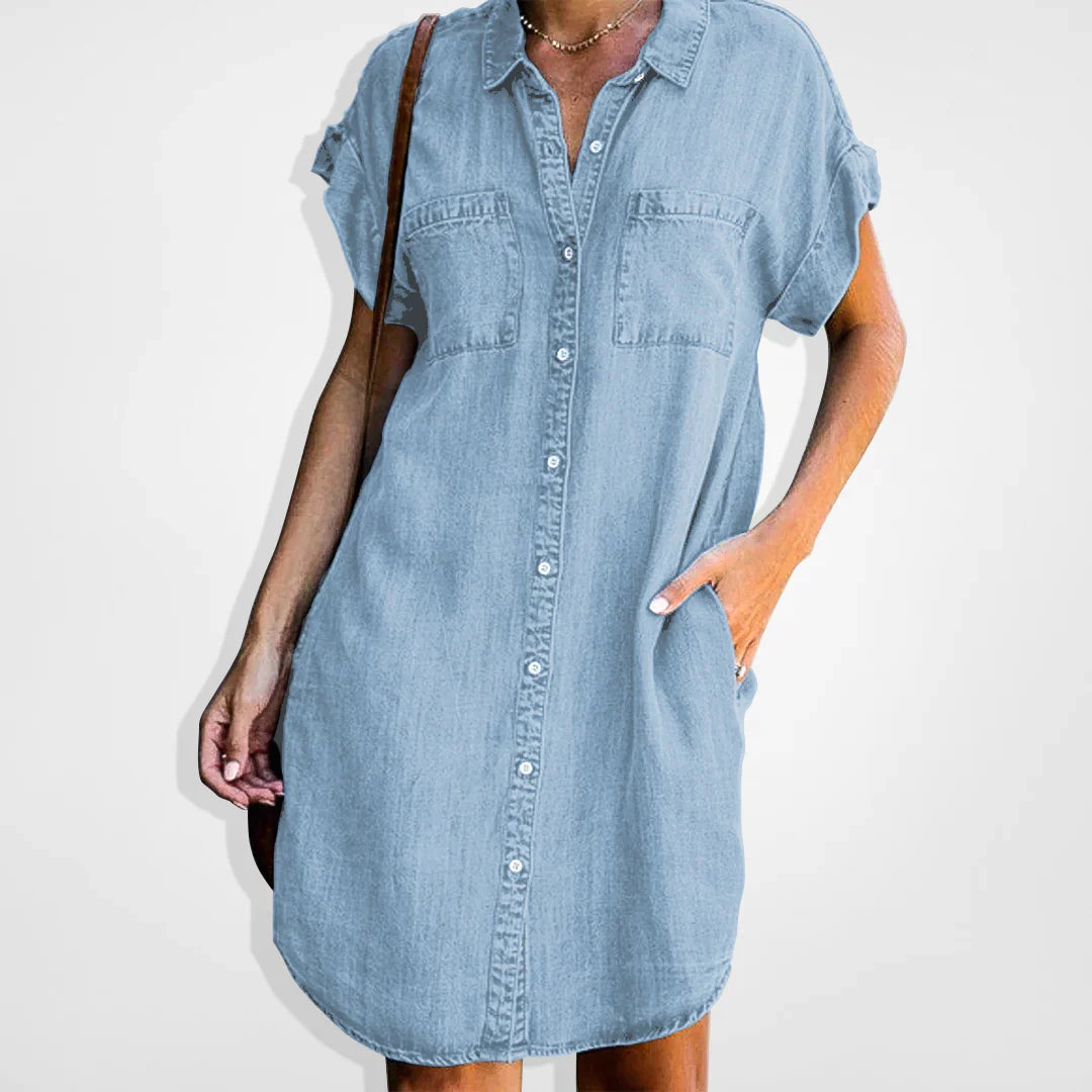 Vibonanza | Dames Denim Jurk Korte Mouw