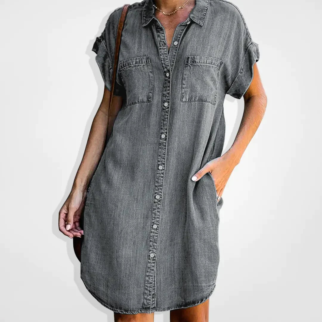 Vibonanza | Dames Denim Jurk Korte Mouw
