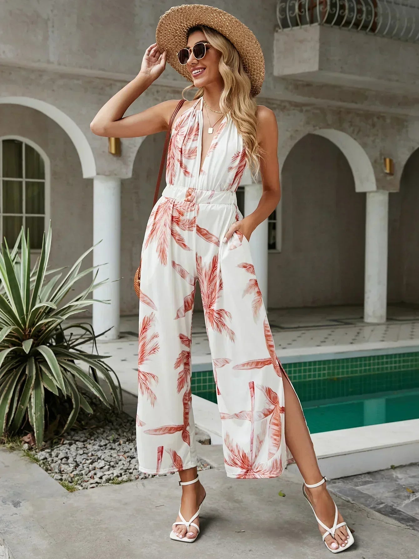 Vibonanza | Elegante Halter Bloemenprint Jumpsuit Dames