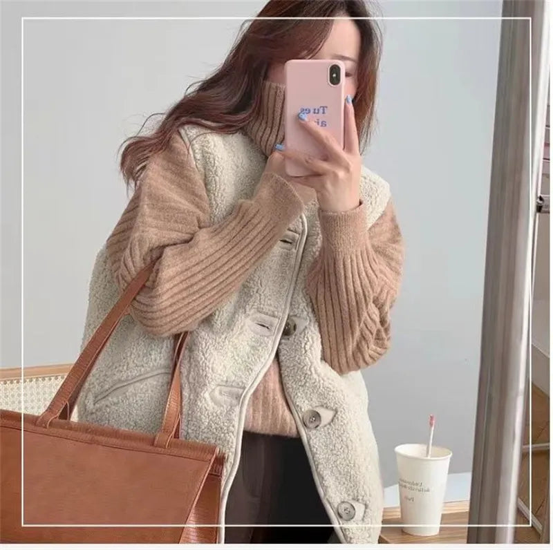 Vibonanza | Lang Taupe Dameswollen Gilet