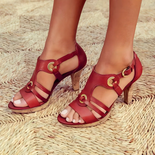 Vibonanza | Bruine Leren Sandalen met Hak