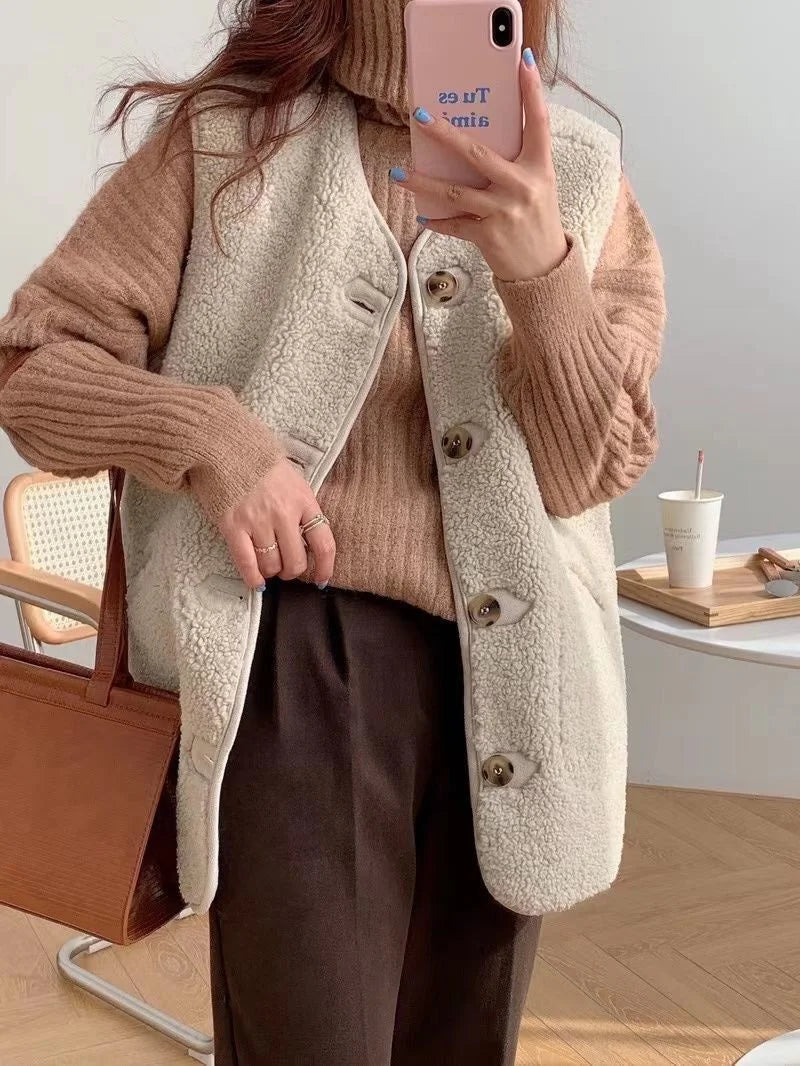 Vibonanza | Lang Taupe Dameswollen Gilet