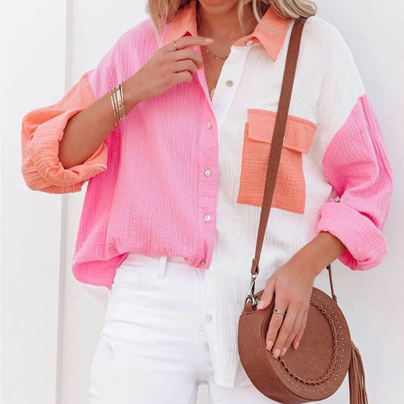 Vibonanza | Damesblouse V-hals Zomertop Kleurblokken