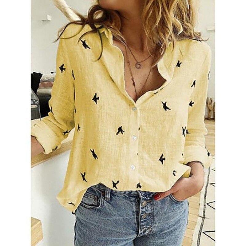 Vibonanza | Damesblouse Vogelmotief Korte Mouw