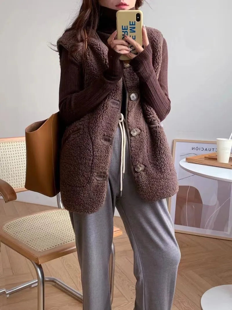 Vibonanza | Lang Taupe Dameswollen Gilet