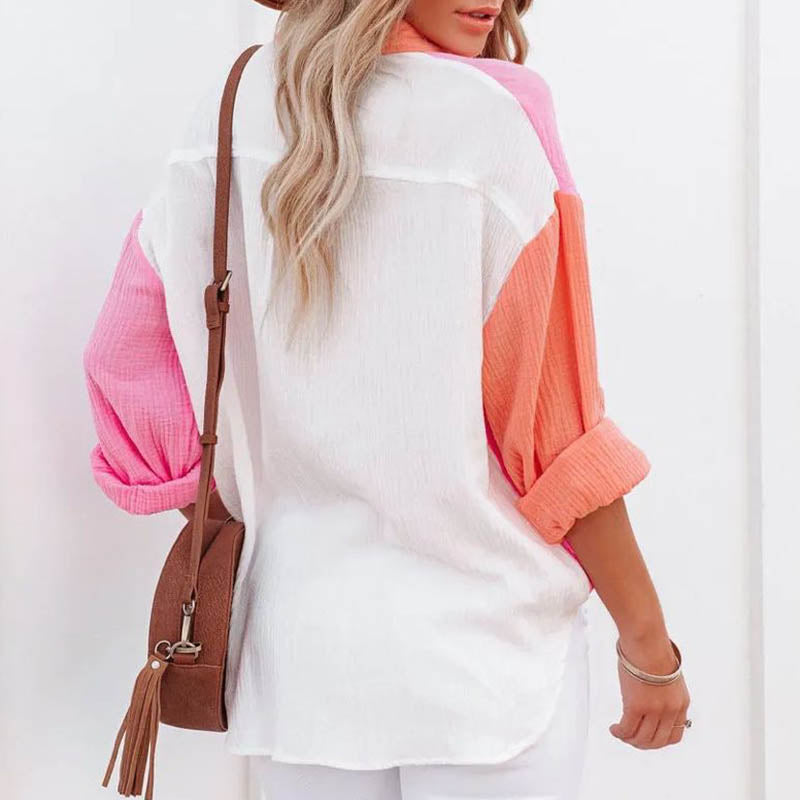 Vibonanza | Damesblouse V-hals Zomertop Kleurblokken