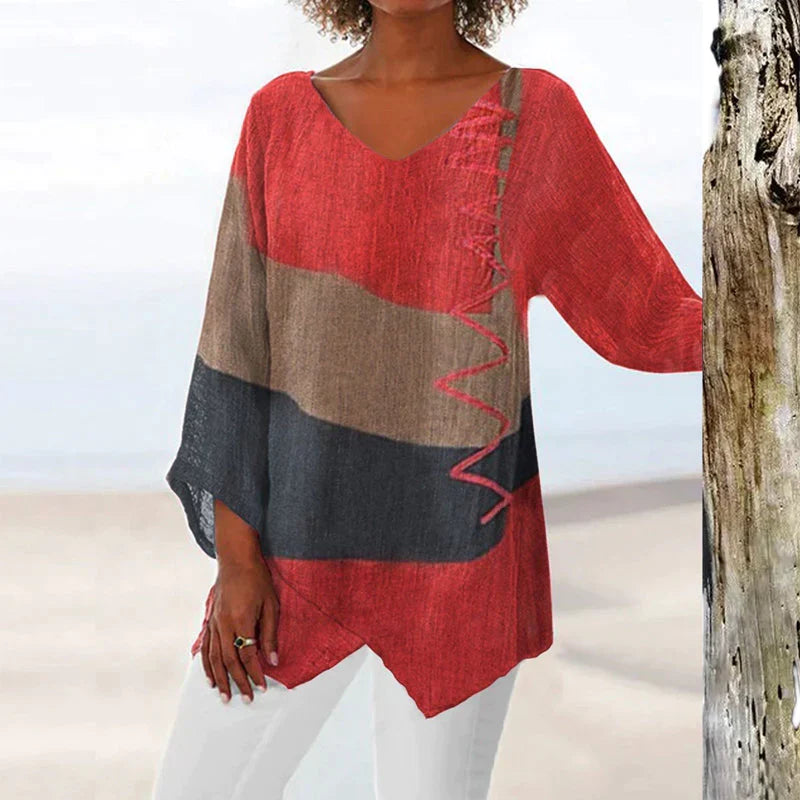 Vibonanza | Dames Blouse Kleurblok Driekwart Mouw