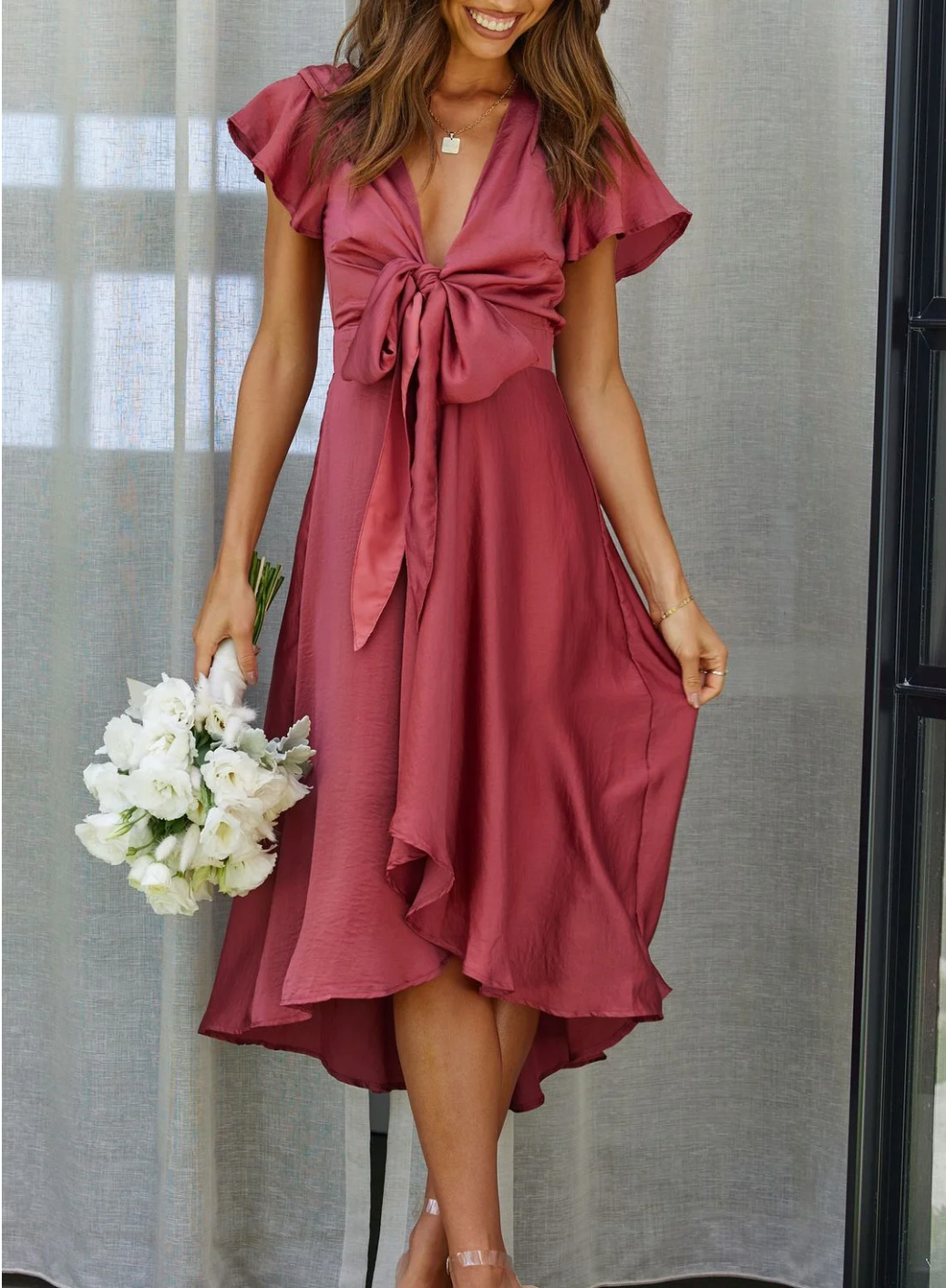 Vibonanza | Elegante Dames Zomerjurk Met V-Hals en Korte Mouw