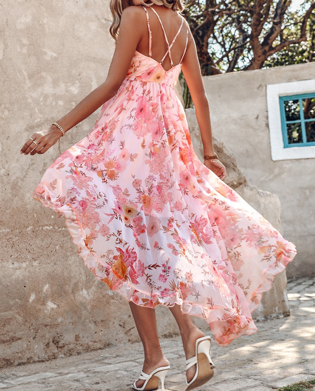 Vibonanza | Dames Zomerjurk Bloemenprint Asymmetrisch Mouwloos