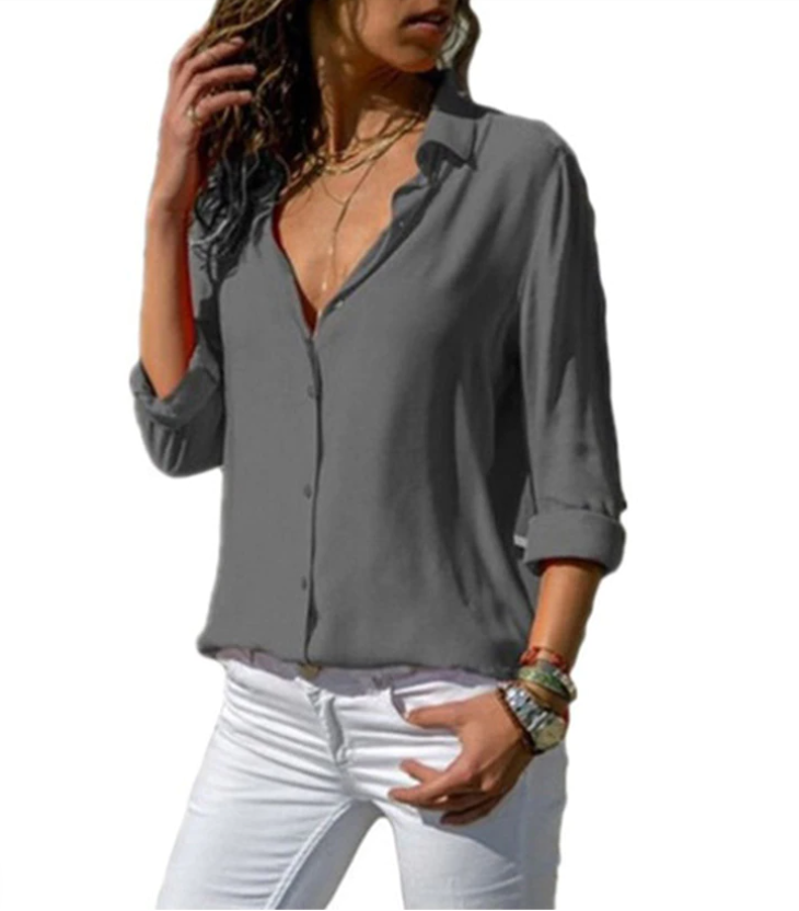 Vibonanza | Elegante Damesblouse van Lichte Chiffon met Lange Mouwen