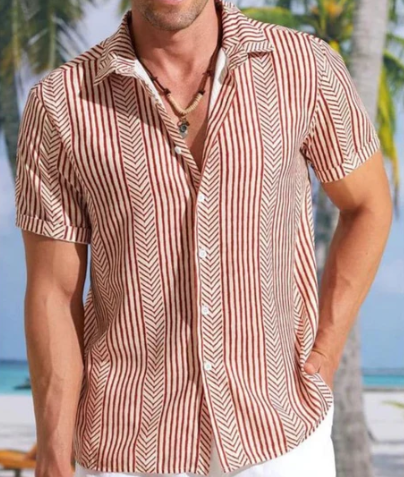 Vibonanza | Heren Zomerblouse Gestreept Korte Mouw