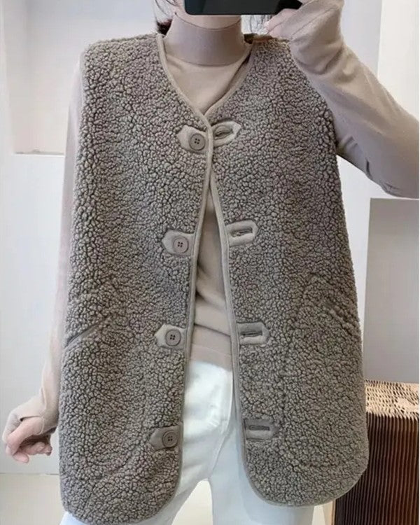 Vibonanza | Lang Taupe Dameswollen Gilet