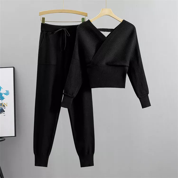Vibonanza | Dames Backless Trainingspak met Gebreide Top en Harembroek