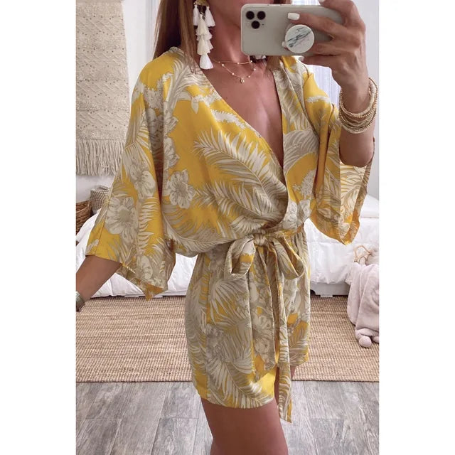 Vibonanza | Witte Zomerse Jumpsuit Lange Mouwen