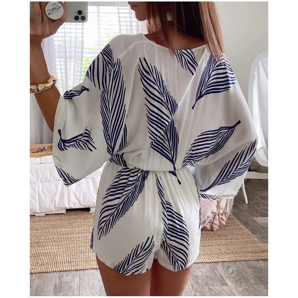 Vibonanza | Witte Zomerse Jumpsuit Lange Mouwen