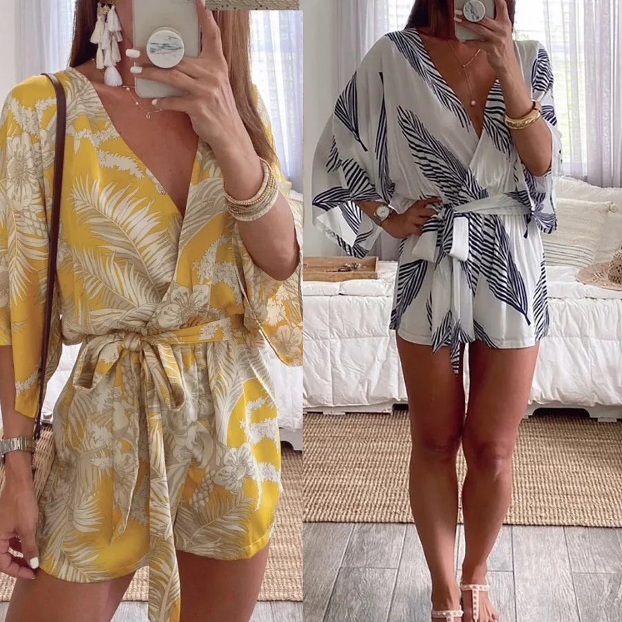 Vibonanza | Witte Zomerse Jumpsuit Lange Mouwen