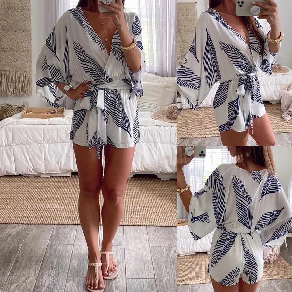 Vibonanza | Witte Zomerse Jumpsuit Lange Mouwen