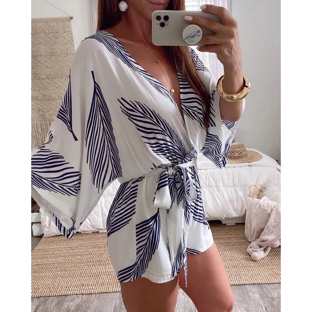 Vibonanza | Witte Zomerse Jumpsuit Lange Mouwen