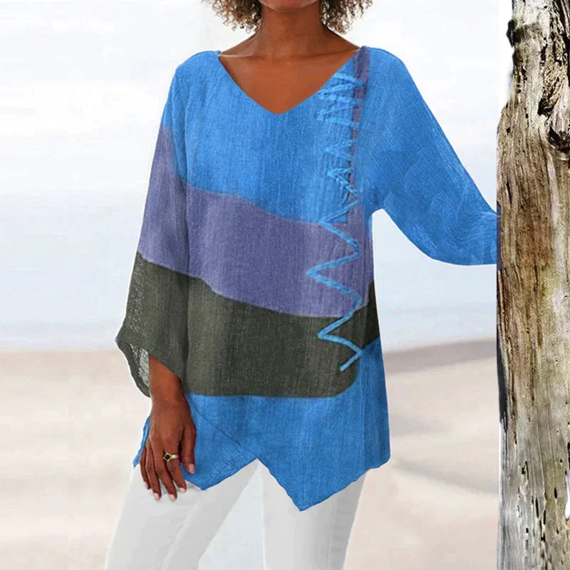 Vibonanza | Dames Blouse Kleurblok Driekwart Mouw