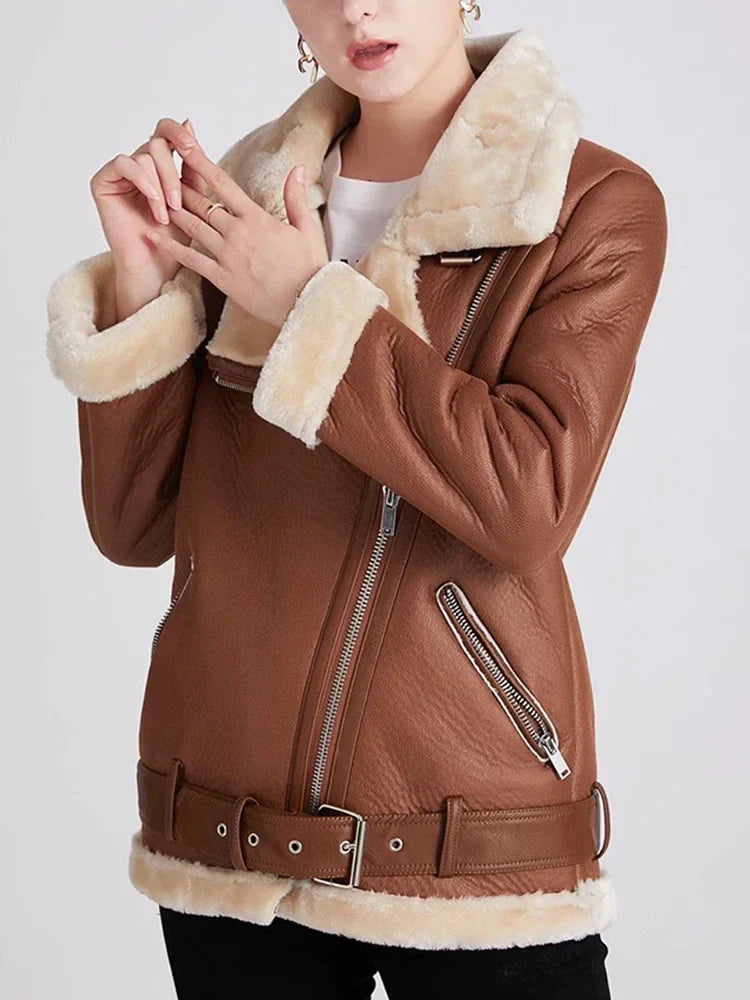 Vibonanza | Dames Aviator Jas Rood Met Bontvoering