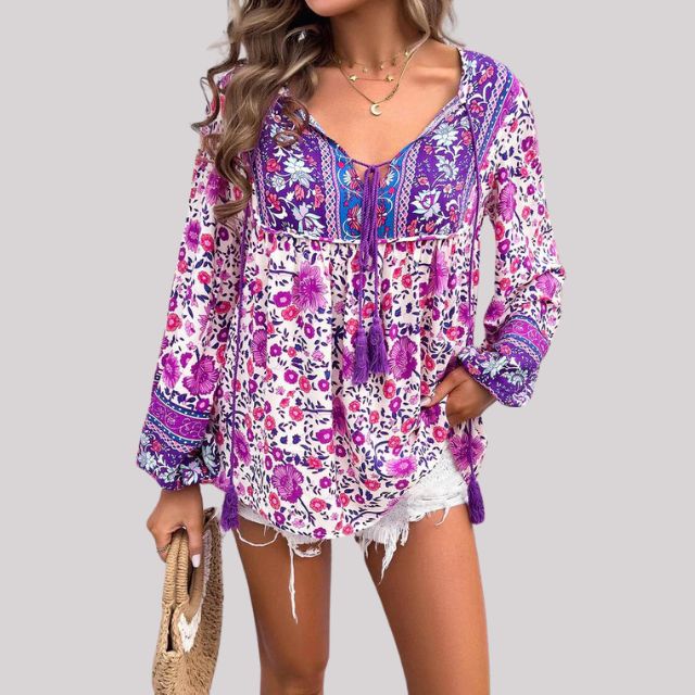 Vibonanza | Bohemian damesblouse met paisleyprint