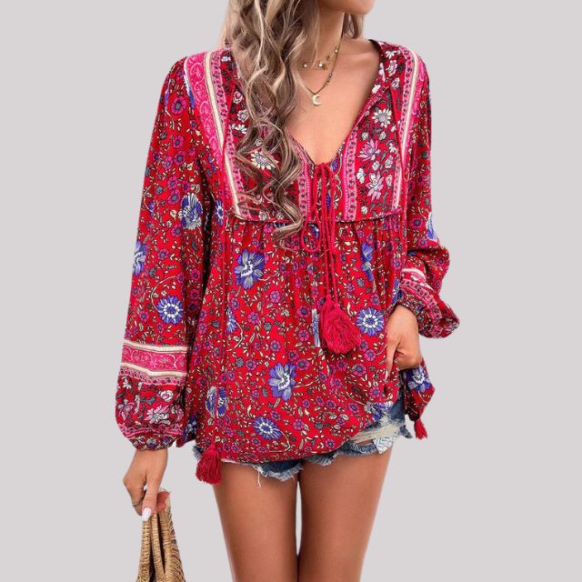 Vibonanza | Bohemian damesblouse met paisleyprint