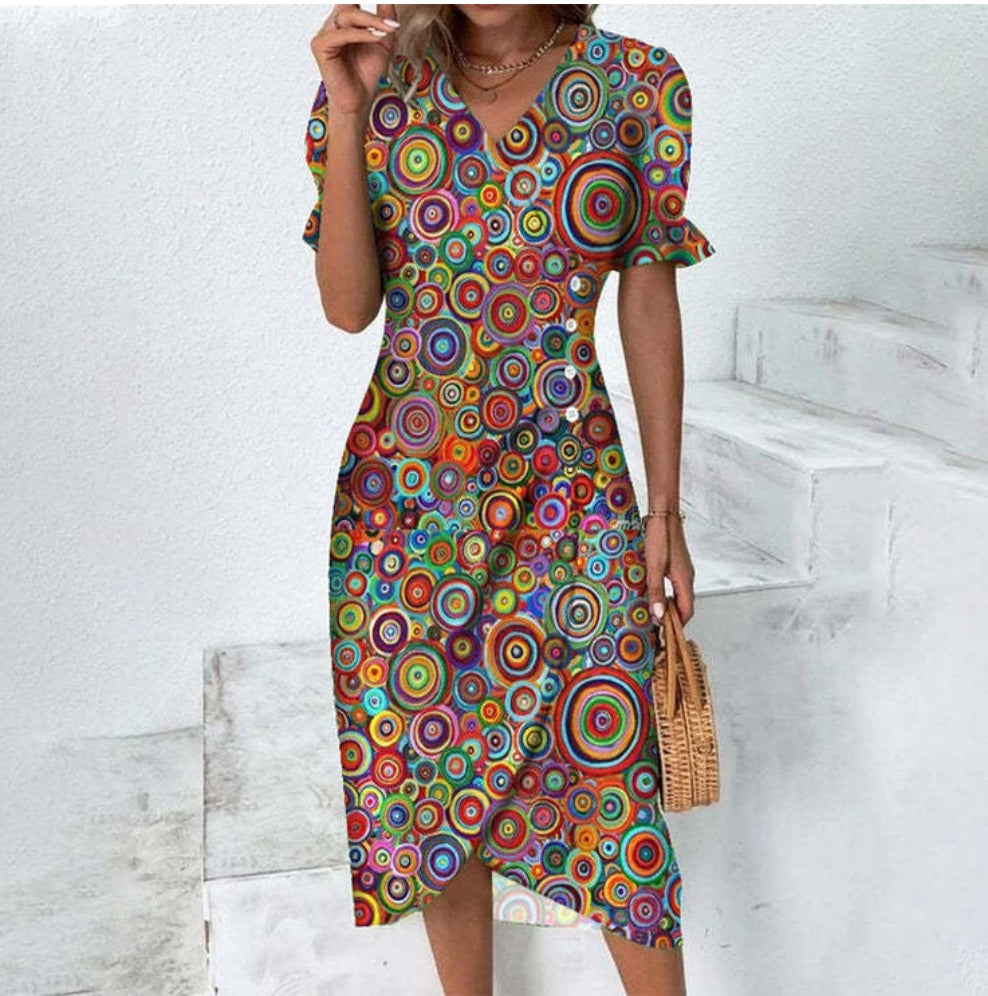 Vibonanza | Elegante Midi Zomerjurk met Bloemenprint