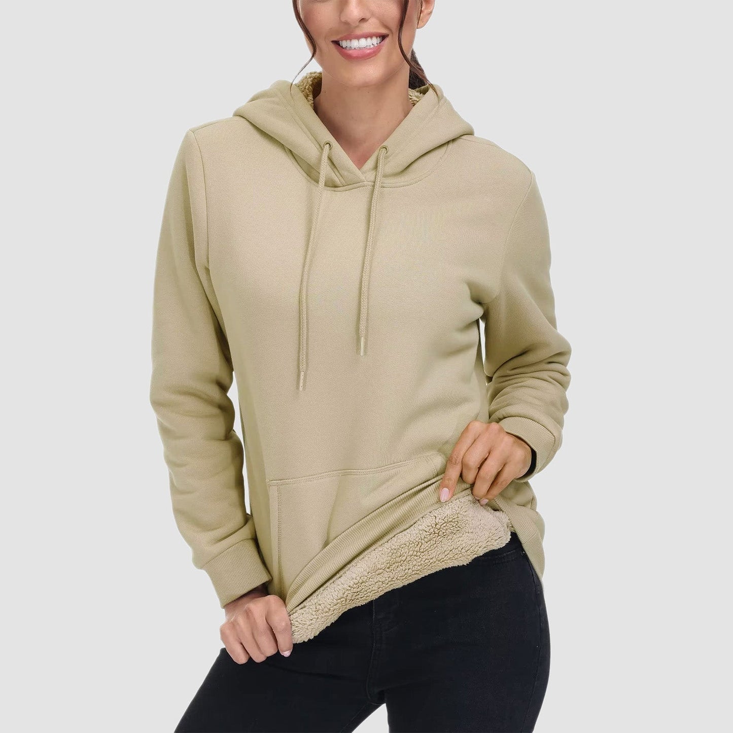 Vibonanza | Dames Sherpa Hoodie Beige Fleece Gevoerd