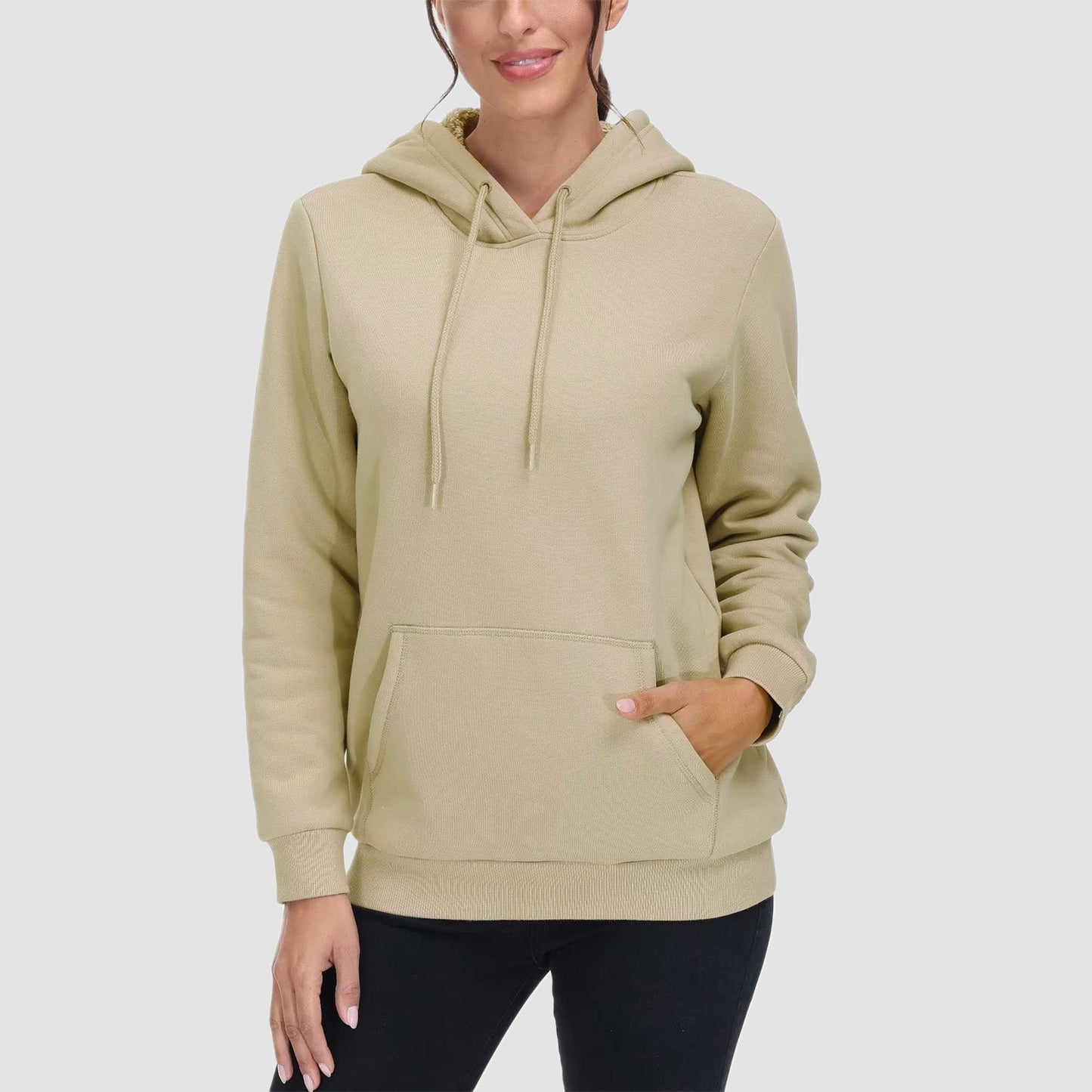 Vibonanza | Dames Sherpa Hoodie Beige Fleece Gevoerd