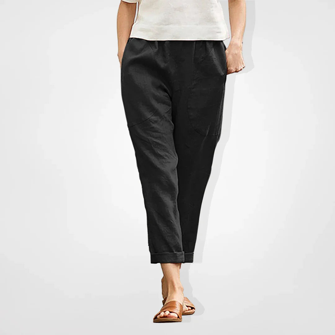 Vibonanza | Comfortabele Broek Linnen Katoen Navy Blauw