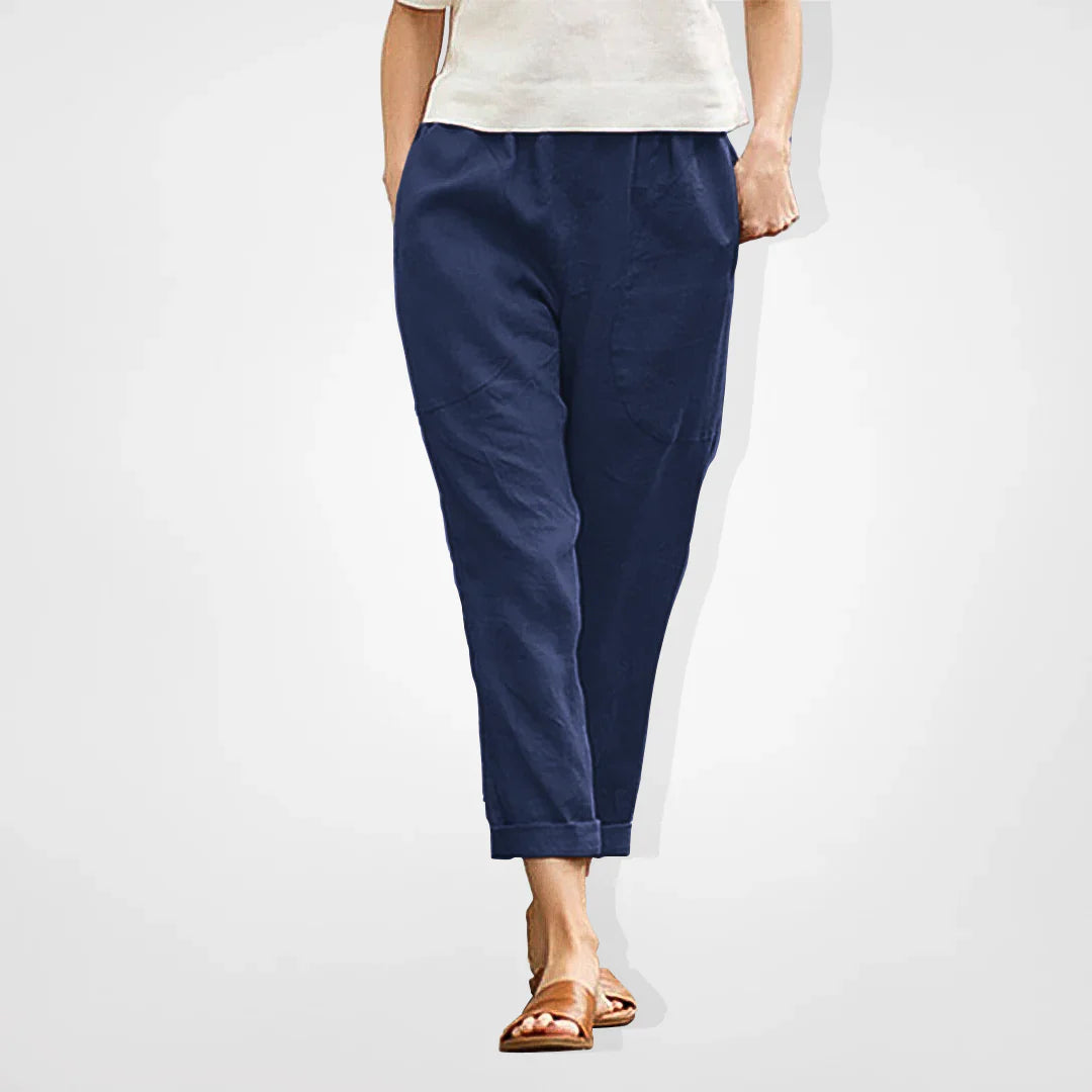 Vibonanza | Comfortabele Broek Linnen Katoen Navy Blauw