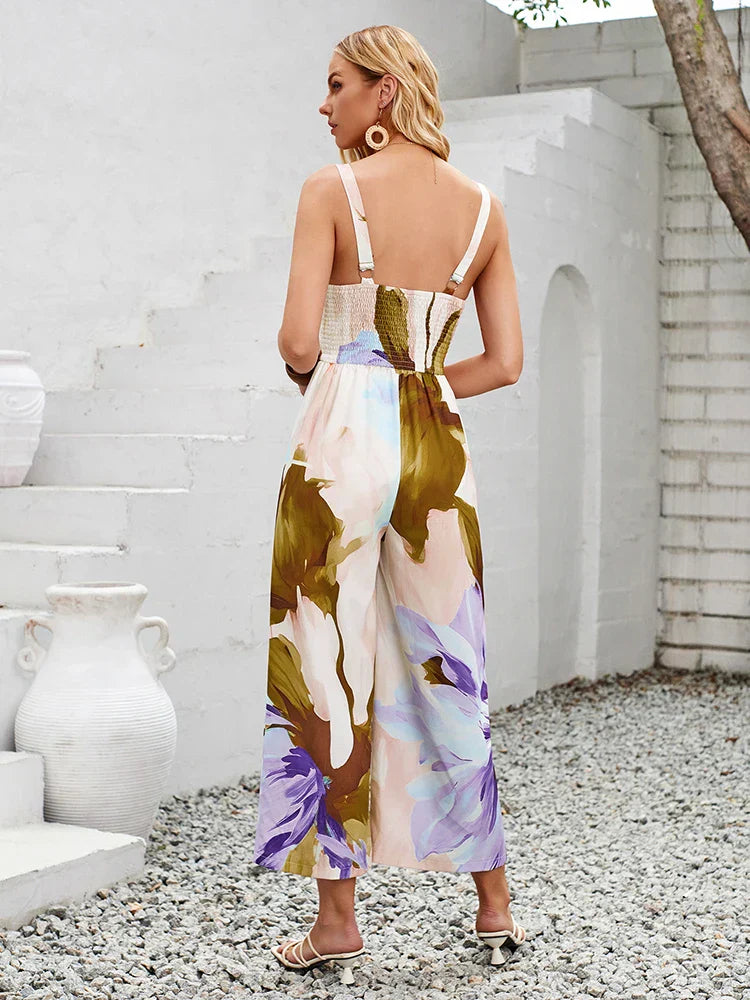 Vibonanza | Dames Halternek Jumpsuit Bloemenprint