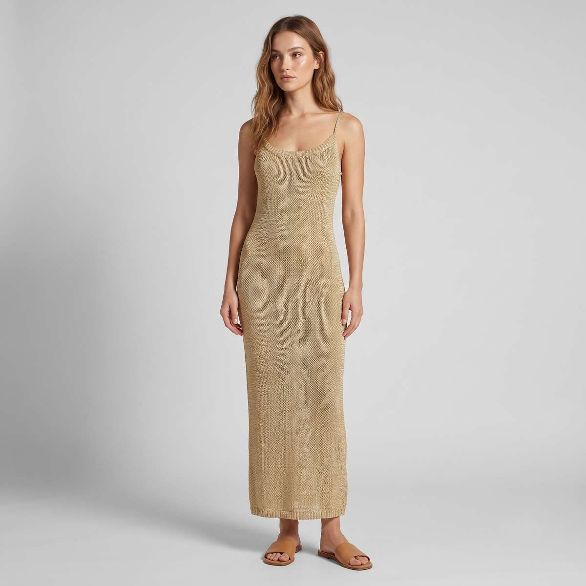 Vibonanza | Elegante Goudkleur Jurk met Verstelbare Bandjes