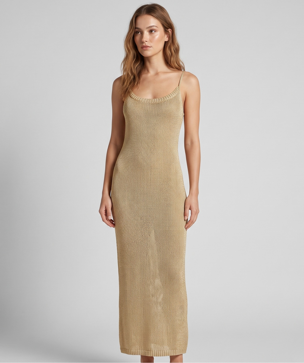 Vibonanza | Elegante Goudkleur Jurk met Verstelbare Bandjes