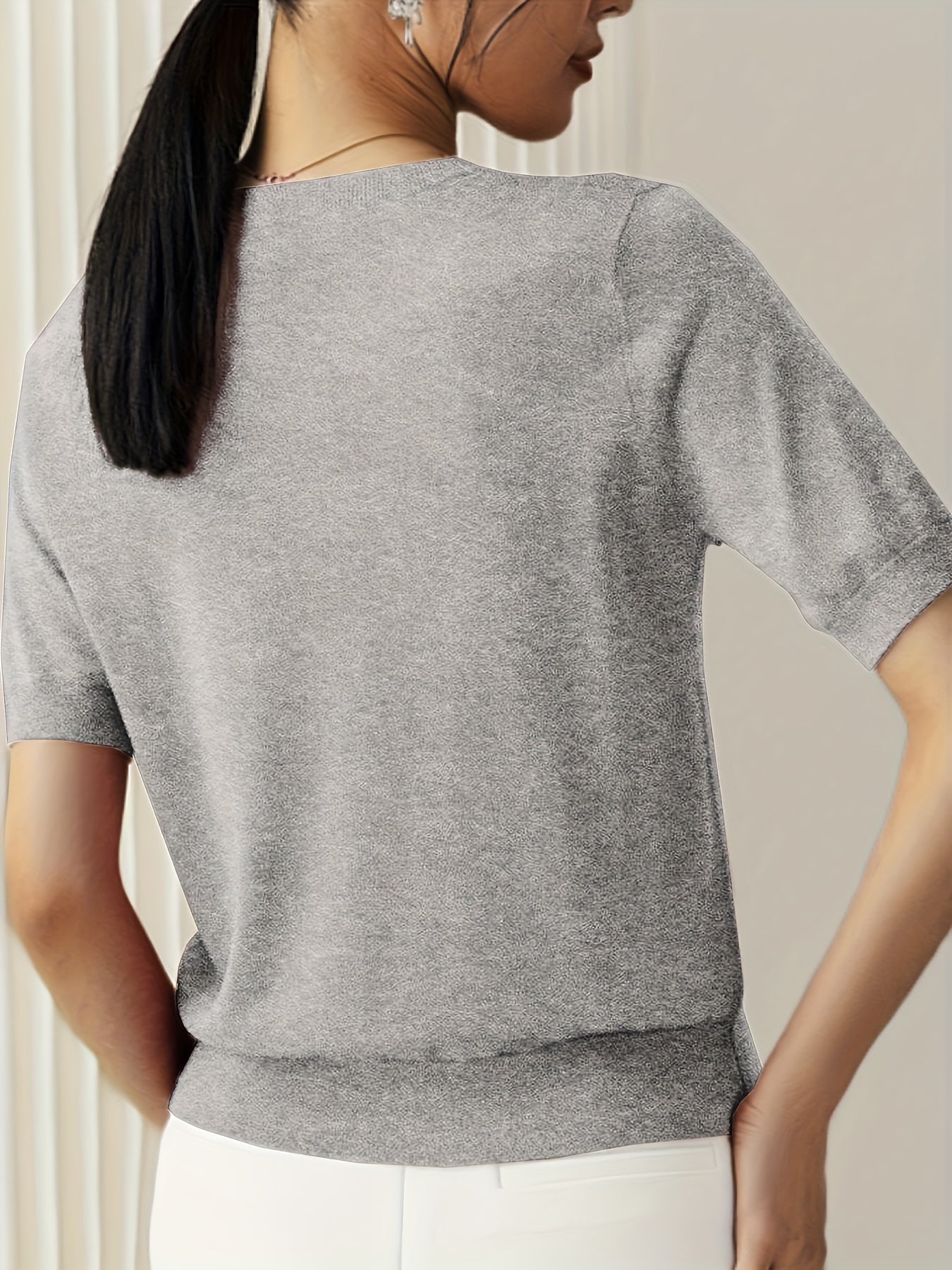 Vibonanza | Grijze T-shirt met Korte Mouw en Zomerstof