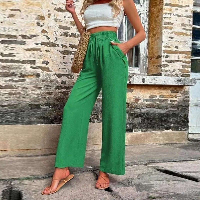 Vibonanza | Dames Zomerbroek Elastische Taille Brede Pijpen